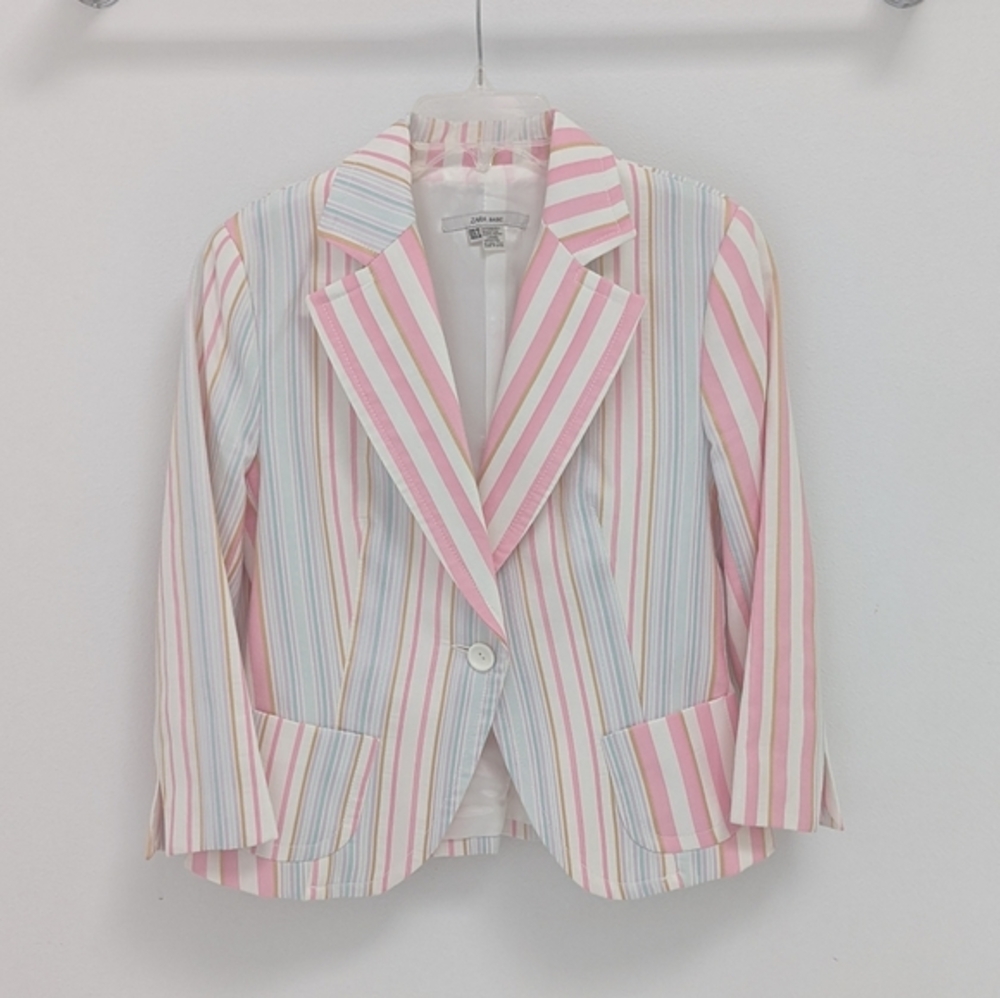 Zara Basic Striped Fitted Jacket - image 1